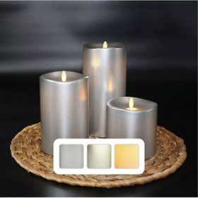 Member's Mark Moving Flame LED Wax Candles, 3 pc., Assorted Colors