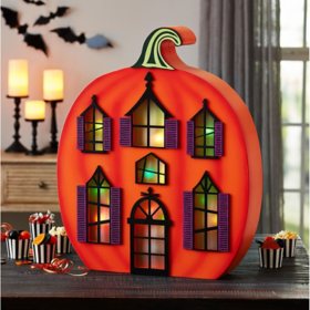 Member's Mark Pre-Lit Halloween Wooden Pumpkin