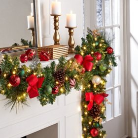 Member's Mark Pre-Lit 9' Decorated Garland - Red/Gold