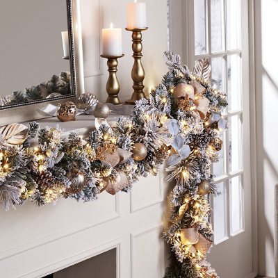 Clearance White Christmas Garland. FREE SHIPPING. Cordless, Pre