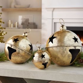 Member's Mark 3-Piece Holiday Jingle Bell Set - Distressed Gold