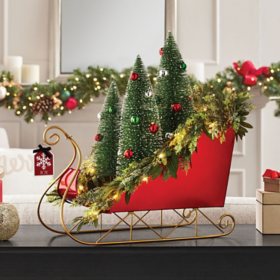 Member's Mark Pre-Lit  Decorative Metal Sleigh with Trees  - Red