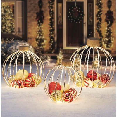 Member\'s Mark 3-Pc. Pre-Lit Ornament Décor Set (Red/Gold) - Sam\'s Club