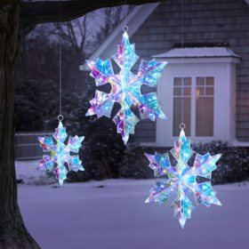 Member's Mark Set of 3 Pre-Lit Prismatic Snowflakes