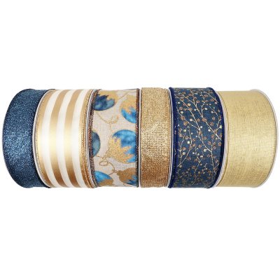 Member’s Mark 6-Pack Premium Wired Ribbon (Blue and Gold Metallic  Collection)