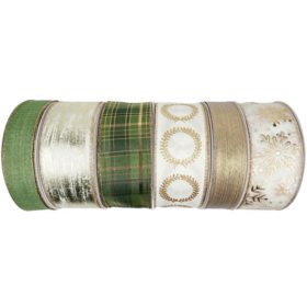 Member’s Mark 6-Pack Premium Wired Ribbon (Green, Cream and Gold Collection)