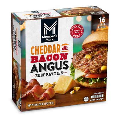 Member's Mark Cheddar and Bacon Angus Beef Patties, 16 ct. - Sam's Club