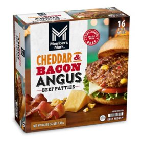 Member's Mark Cheddar and Bacon Angus Beef Patties, Frozen, 1/3 lb., 16 ct.