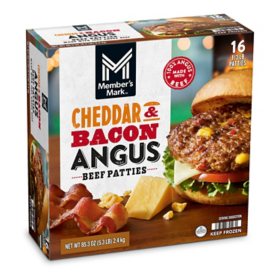 Member's Mark Cheddar and Bacon Angus Beef Patties, 16 ct.
