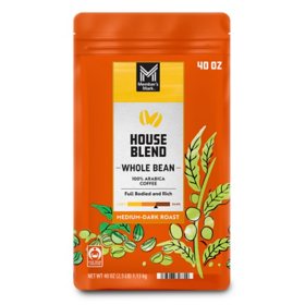 Member's Mark House Blend Medium-Dark Roast Whole Bean Coffee, 40 oz.