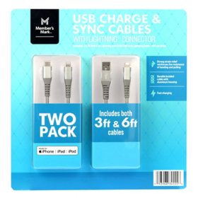 Member's Mark Apple USB Lightning 3ft and 6ft Cables (2 pk.) 