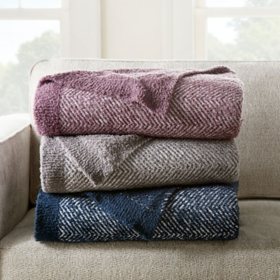 Member's Mark Luxury Premier Collection Herringbone Cozy Knit Throw, Choose Color