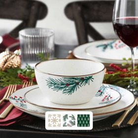 Member's Mark 12-Piece Stoneware Holiday Dinnerware Set, Assorted Colors