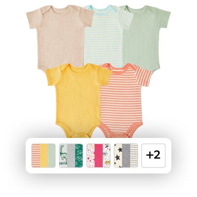 Member's Mark Infant/Toddler 5 Pack Bodysuit Solid and Stripes NB:- Solid and Stripes, NB