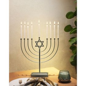 Member's Mark Menorah with Taper Candles Gift Set - Silver
