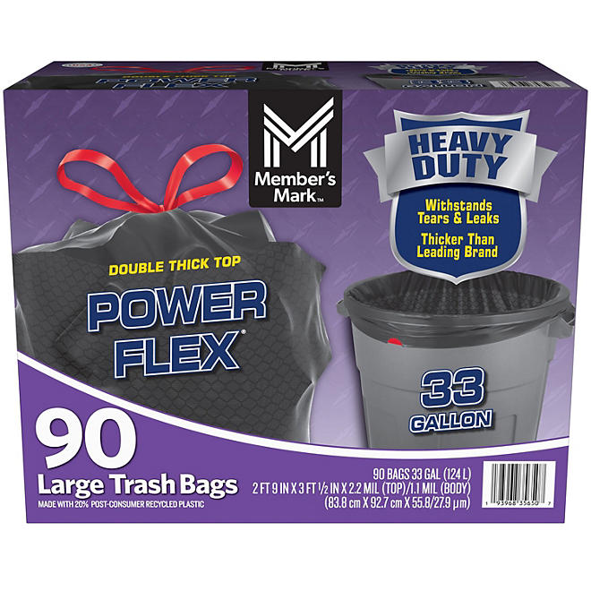 Member's Mark 33-Gallon Power Flex Drawstring Trash Bags 90 ct.