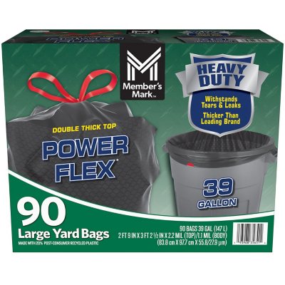 Member's Mark 39 Gallon Power-Guard Drawstring Yard Trash Bags (90