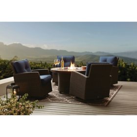 Sunvilla indigo 7 pc woven dining with fire online table