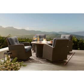 Member's Mark Fremont 5-Piece Fire Pit Chat Set with Sunbrella Fabric - Slate Grey