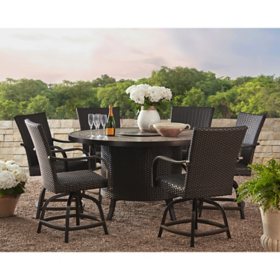 Member's Mark Heritage 7-Piece Round Balcony Fire Dining Set