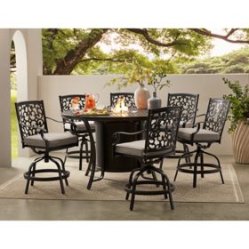 Member's Mark Hastings 7-Piece High Dining with Fire Pit and Sunbrella Fabric