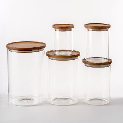 Set of 5 Round Canisters, Glass Kitchen Canister with Airtight