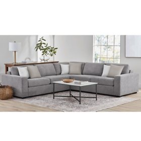 Member's Mark Lowell 3-Piece Sectional With Pillows, Grey 