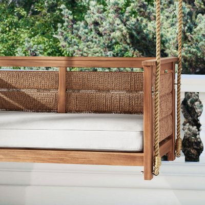 Member s Mark Teak and Wicker Porch Swing with Sunbrella Fabric Sam s Club
