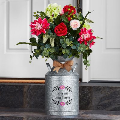 Decorative Floral Arrangement Galvanized Container Pink