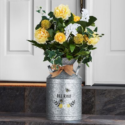 Decorative Floral Arrangement Galvanized Container Yellow