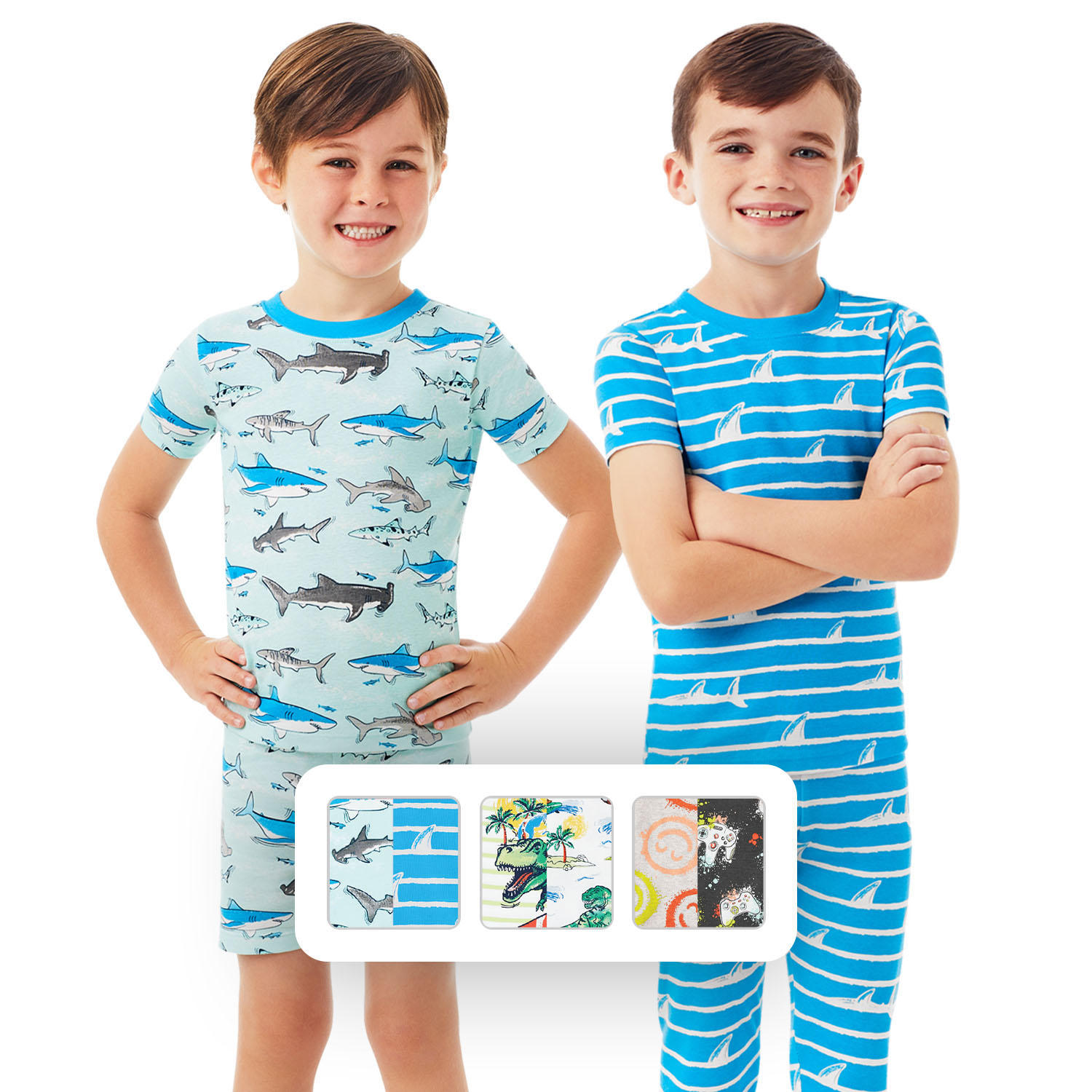 Member's Mark Boys' 4 Piece Organic Cotton Pajama Set Sharks 4T
