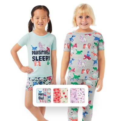 Member's Mark Girls' 4 Piece Organic Cotton Pajama Set Dog and Cats 5T