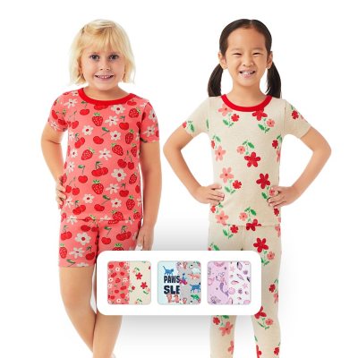 Member's Mark Girls' 4 Piece Organic Cotton Pajama Set Floral and Berries 3T