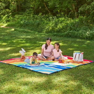 Rainbow Stripe Waterproof Picnic Blanket with Straps – with the