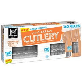 Member's Mark Clear Cutlery Combo Pack, Forks, Knives, Spoons 360 ct.
