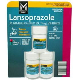 Member's Mark Delayed-Release Acid Reducer Capsules, Lansoprazole 15mg, 42 ct.