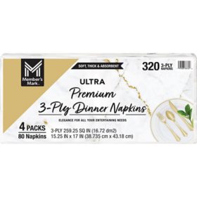 Member's Mark Premium White 3-Ply Dinner Napkins, 15" x 17" 80/pk., 4 pk		