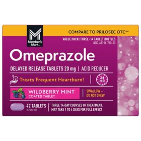Members Mark Wildberry Mint Omeprazole Delayed Release Tablets, 20mg, 42ct
