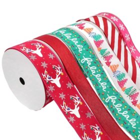 Member's Mark Premium Wired Holiday Ribbon, 6 pk., Assorted Colors