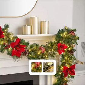 Member's Mark 9' Pre-Lit Decorated Garland, Assorted Colors