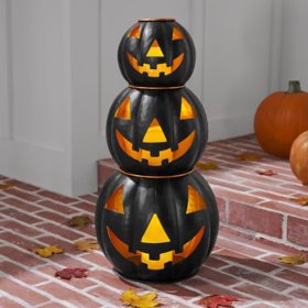 Member's Mark Pre-Lit Black Metal Jack-O-Lantern Set