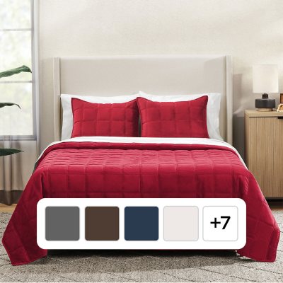 Member's Mark 3-Piece Velvet Box Quilt Set, Associated Colors and Sizes King Red:- King, Red