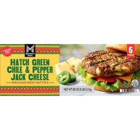 Member's Mark Hatch Green Chile and Pepper Jack Cheese Ground Beef Patties, Frozen, 1/3 lb., 15 ct.