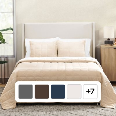 Member's Mark 3-Piece Velvet Box Quilt Set, Associated Colors and Sizes King Burgundy King Beige:- King, Beige