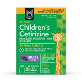 Member's Mark Children's Cetirizine Hydrochloride All Day Allergy Oral Solution, Grape Flavored, 8 fl. oz., 2 pk.