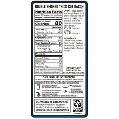 Member's Mark Double Smoked Thick Cut Bacon, 2 lbs., 2 pk