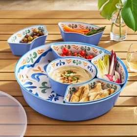 Member's Mark Bamboo Melamine 6-Section Serving Platter with Lazy Susan Base and Storage Lid