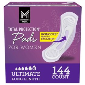 Member's Mark Total Protection Pads for Women, Ultimate Long, 6 Drop, 144 ct.