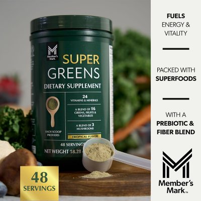 Member's Mark Super Greens Powder, Tropical Flavor, 18.28 Ounces, 48 Servings	 		 		 		 		 		