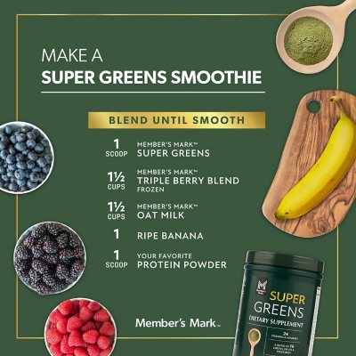 Member's Mark Super Greens Powder, Tropical Flavor, 18.28 Ounces, 48 Servings	 		 		 		 		 		